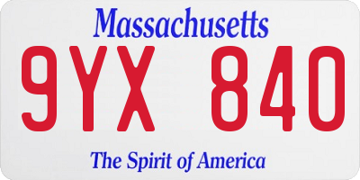 MA license plate 9YX840