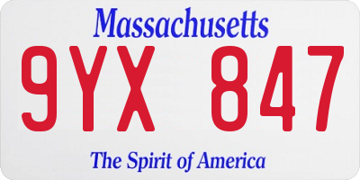 MA license plate 9YX847