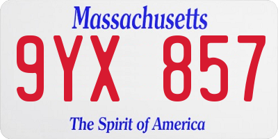 MA license plate 9YX857