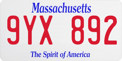 MA license plate 9YX892