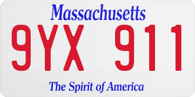 MA license plate 9YX911