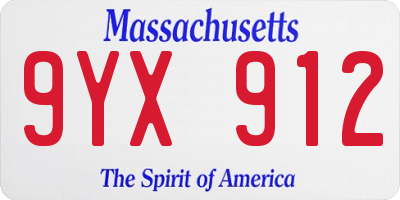 MA license plate 9YX912