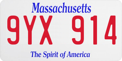 MA license plate 9YX914