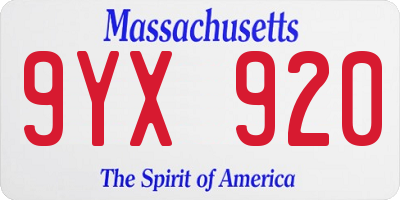 MA license plate 9YX920