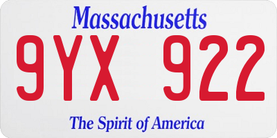 MA license plate 9YX922