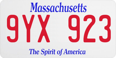MA license plate 9YX923