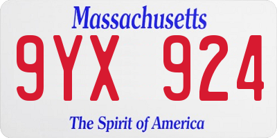MA license plate 9YX924