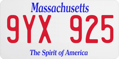 MA license plate 9YX925