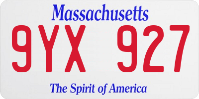 MA license plate 9YX927