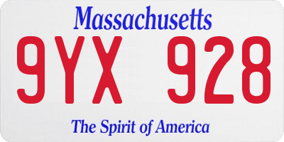 MA license plate 9YX928