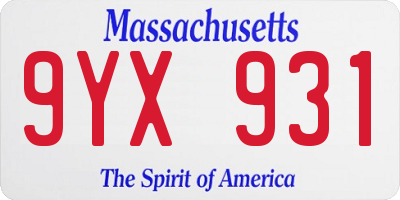 MA license plate 9YX931