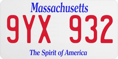 MA license plate 9YX932