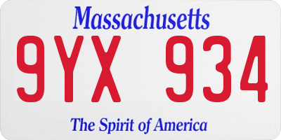 MA license plate 9YX934