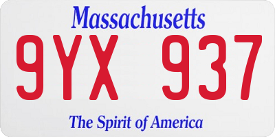 MA license plate 9YX937