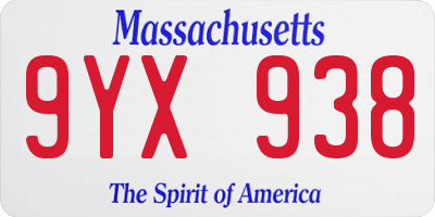 MA license plate 9YX938