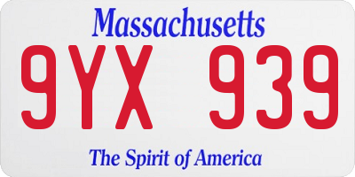 MA license plate 9YX939