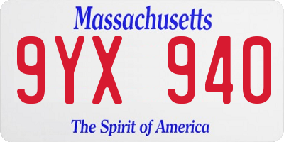 MA license plate 9YX940