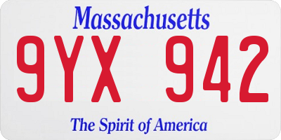MA license plate 9YX942