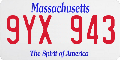 MA license plate 9YX943