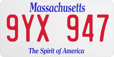 MA license plate 9YX947