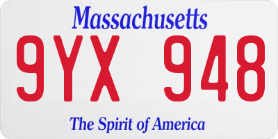 MA license plate 9YX948