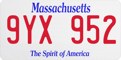 MA license plate 9YX952