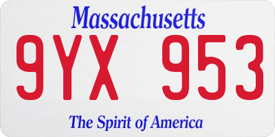 MA license plate 9YX953