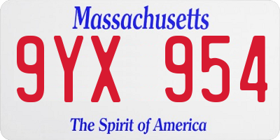 MA license plate 9YX954
