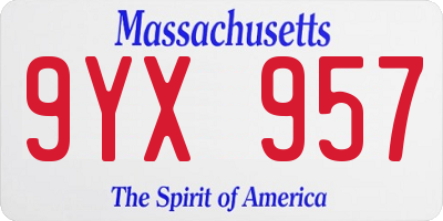 MA license plate 9YX957