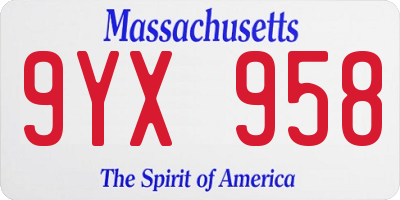 MA license plate 9YX958