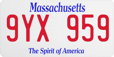 MA license plate 9YX959