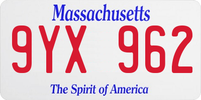 MA license plate 9YX962