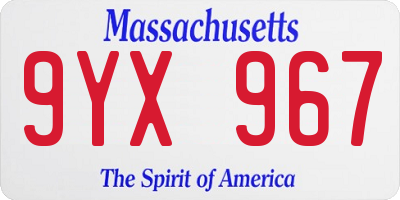 MA license plate 9YX967