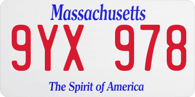 MA license plate 9YX978