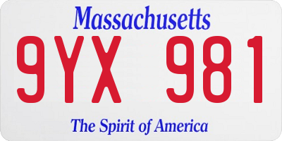 MA license plate 9YX981