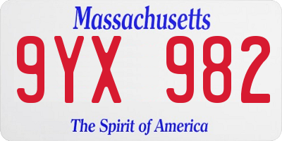 MA license plate 9YX982