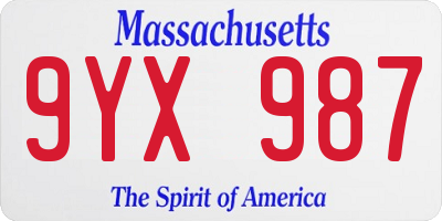 MA license plate 9YX987
