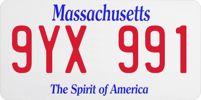 MA license plate 9YX991