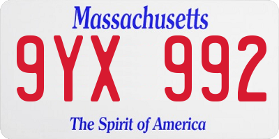 MA license plate 9YX992