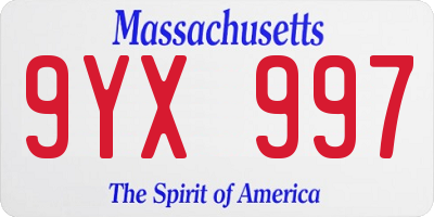 MA license plate 9YX997