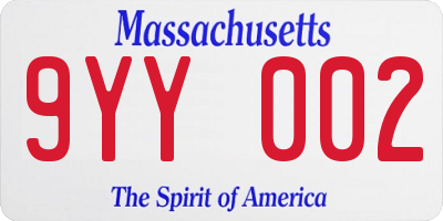 MA license plate 9YY002