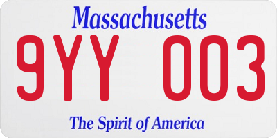 MA license plate 9YY003