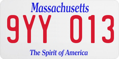 MA license plate 9YY013