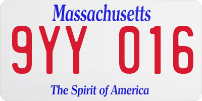 MA license plate 9YY016