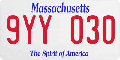 MA license plate 9YY030