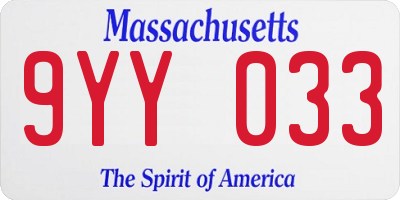MA license plate 9YY033