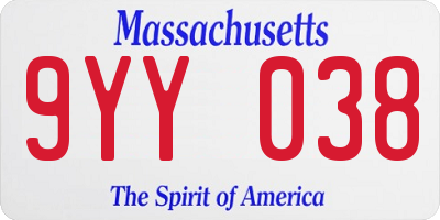 MA license plate 9YY038