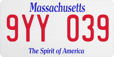 MA license plate 9YY039