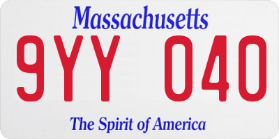 MA license plate 9YY040