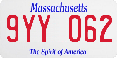 MA license plate 9YY062